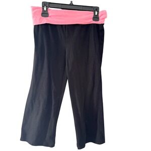 No Boundaries Y2k 2000s Vintage Pink Black Foldover Waist Yoga Pants Crop Flare